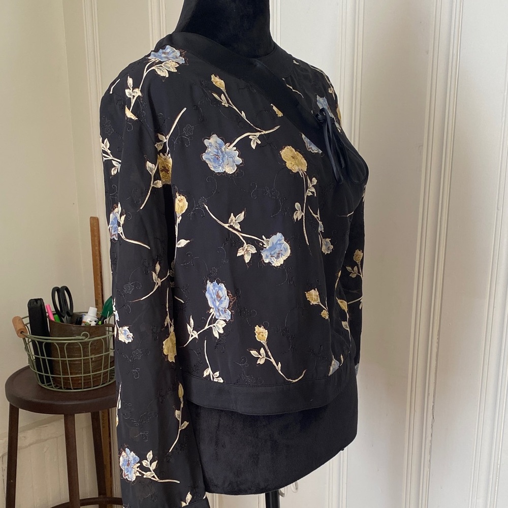 Vintage women’s  black delicate embossed floral Cottagecore blouse